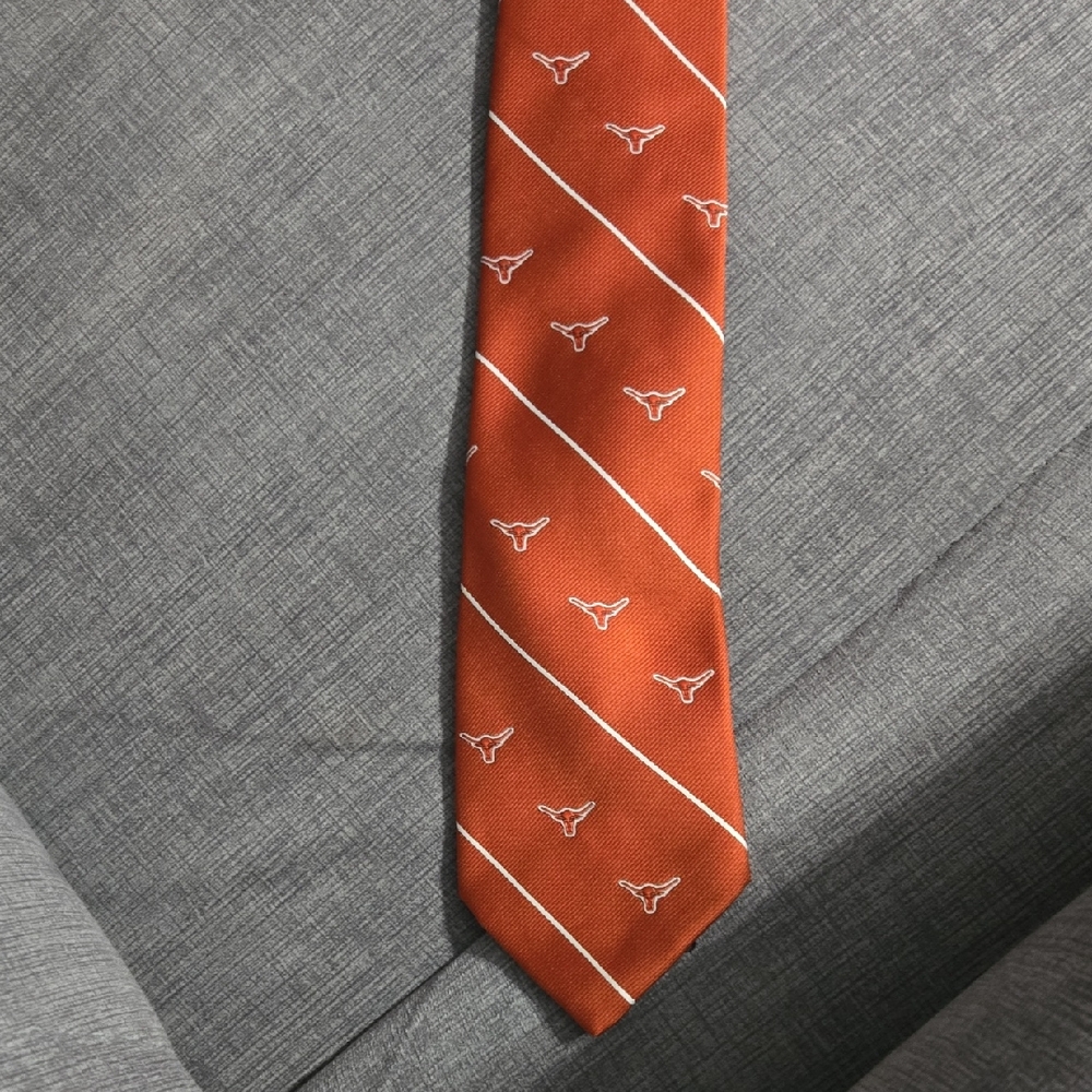 Orange Diagonal Stripe Tie with Repeating Longhorn Motif